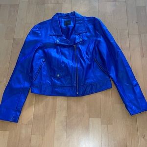 Limited faux leather biker jacket cobalt blue XL